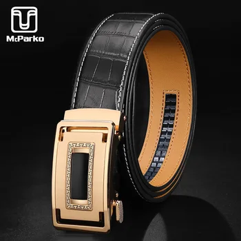 

McParko Elegant Leather Belt Men Automatic Buckle Split Leather Men Belts Casual Waist Strap Cowhide Luxury Design Male's Gift