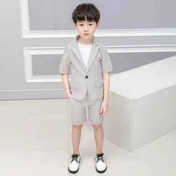 

2020 Children Wedding Party Clothing Set Boys Summer Formal Suit Blazer Jacket+Shorts School Kids Graduation Tuxedo Costume
