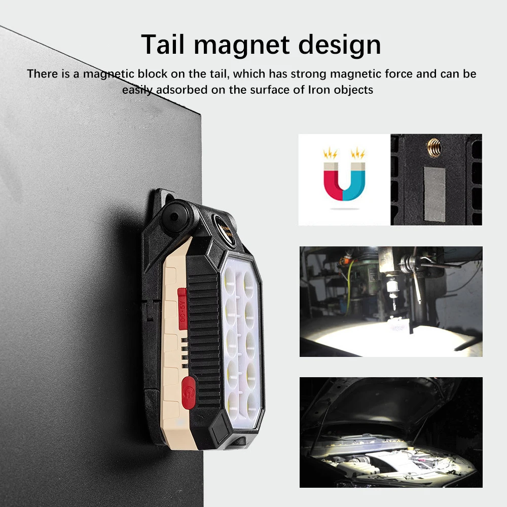 USB Rechargeable COB Work Light Portable LED Flashlight Adjustable Waterproof