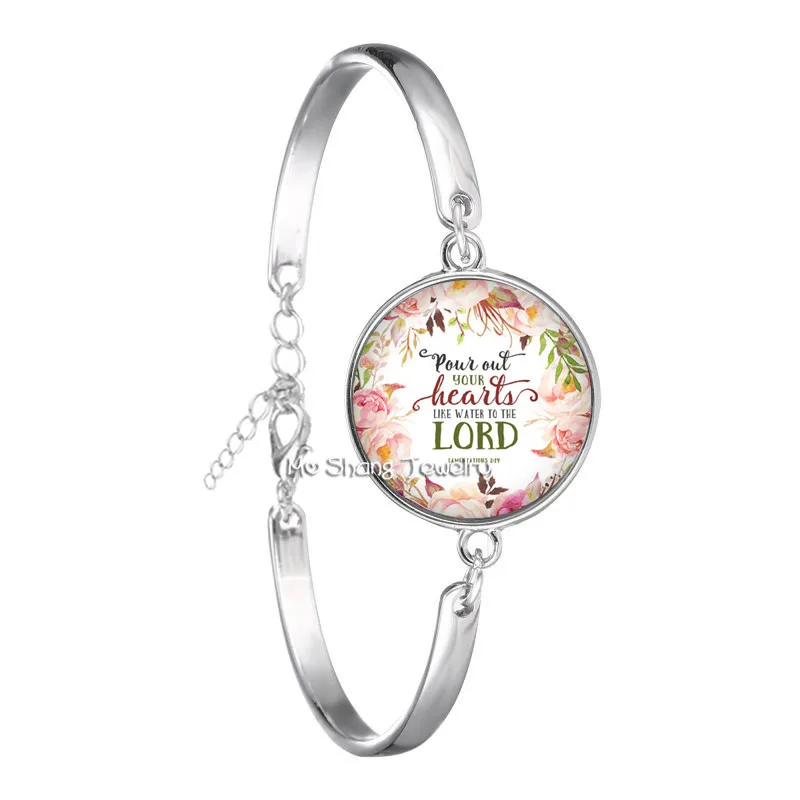 

Christian Bracelet Inspirational Jesus Bangle Silver Chain Art Glass Dome Charms Bracelet Psalm Quote Jewelry Christian Gifts