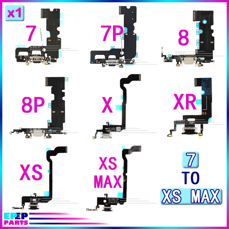 

Charging Port For iphone 7 8 XR XS MAX Charger Flex with Board Mic Microphone Flex Cable 7Plus 8Plus XSMAX