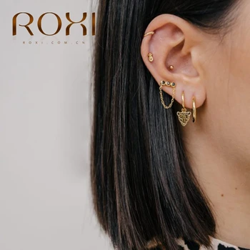 

ROXI Black Zircon Chain Fashion Stud Earrings for Women Simple Pearl Piercing Cable Chain Cartilage Earring Kolczyki Silver 925
