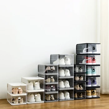 

1/2pcs Plastic Transparent Shoe Storage Boxes Thicken Dustproof Boot Superimposed Combination Shoe Cabinet Drawer Organizer