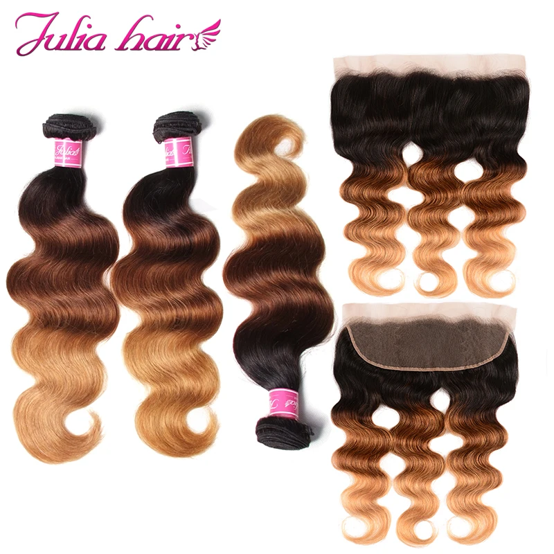 Ali Julia Hair Ombre Body Wave Human Hair 3 Bundles With Frontal High Ratio Brazilian Remy Hair