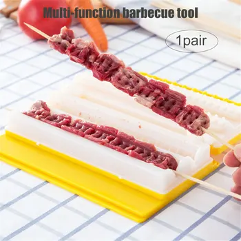 

Hot Sale 2 Pcs Barbecue BBQ Skewer Machine Meat String Device Portable Kebab Maker Tool X85