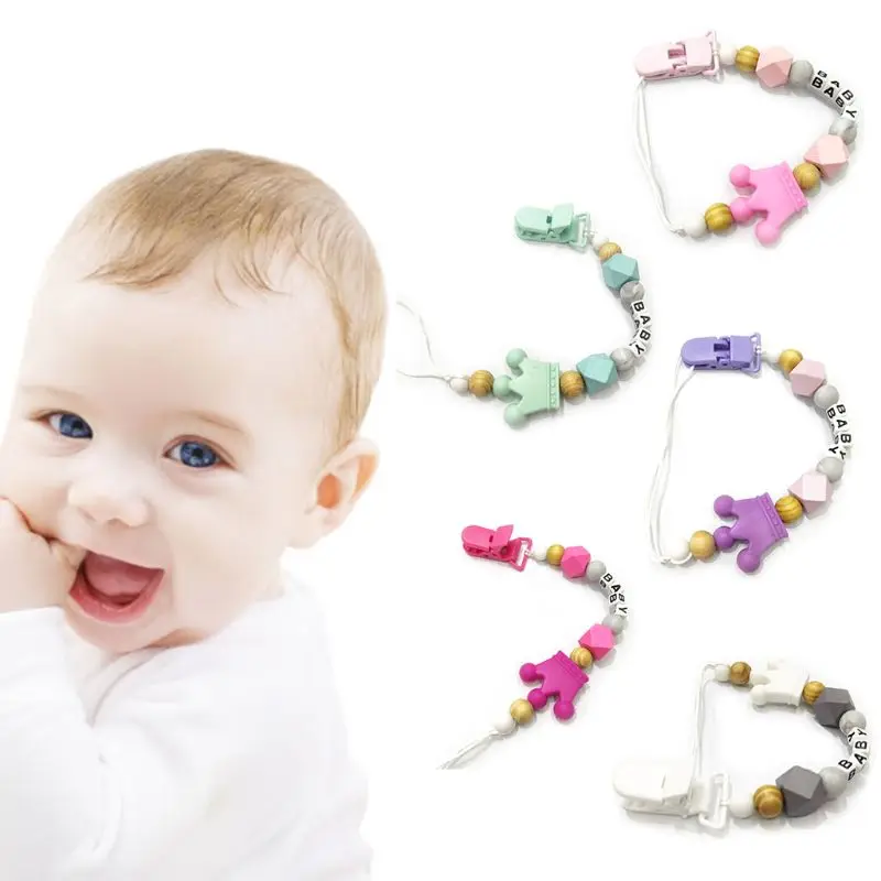 

Baby Comfort Beaded Pacifier Chain Silicone Crown Shape Colorful Alligator Clip Appease Anti-chain