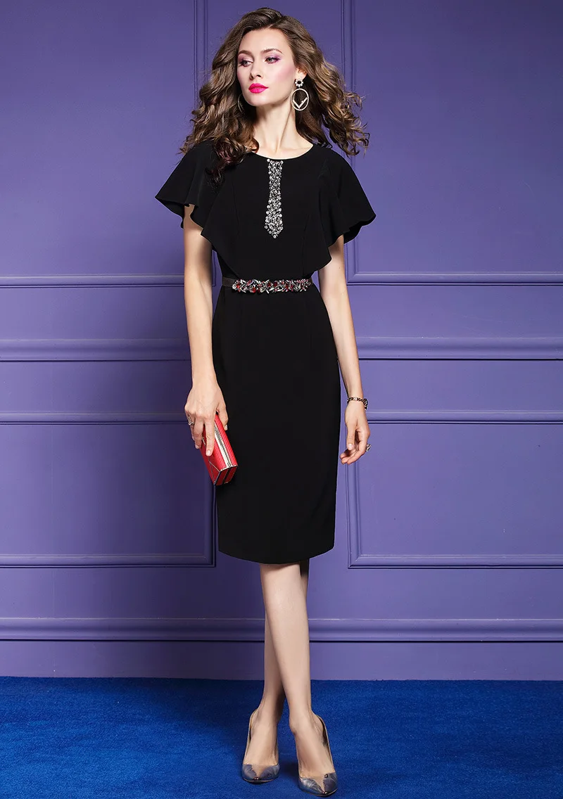 runway 2020 New summer Women Nail bead party Dress Plus Size 3xl Vintage ladies Sexy Short sleeve dresses work Package hip dress