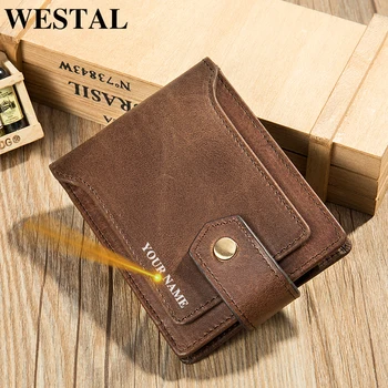 

WESTAL men's design purse for men genuine leather luxury wallet purse fashion card purse money bag rfid name engraving gift 7325