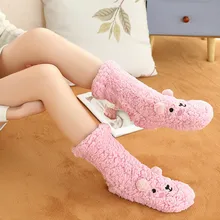 Feitong/зимние хлопковые однотонные женские простые носки, носки-тапочки кораллового цвета с рисунком, женские толстые теплые носки для сна