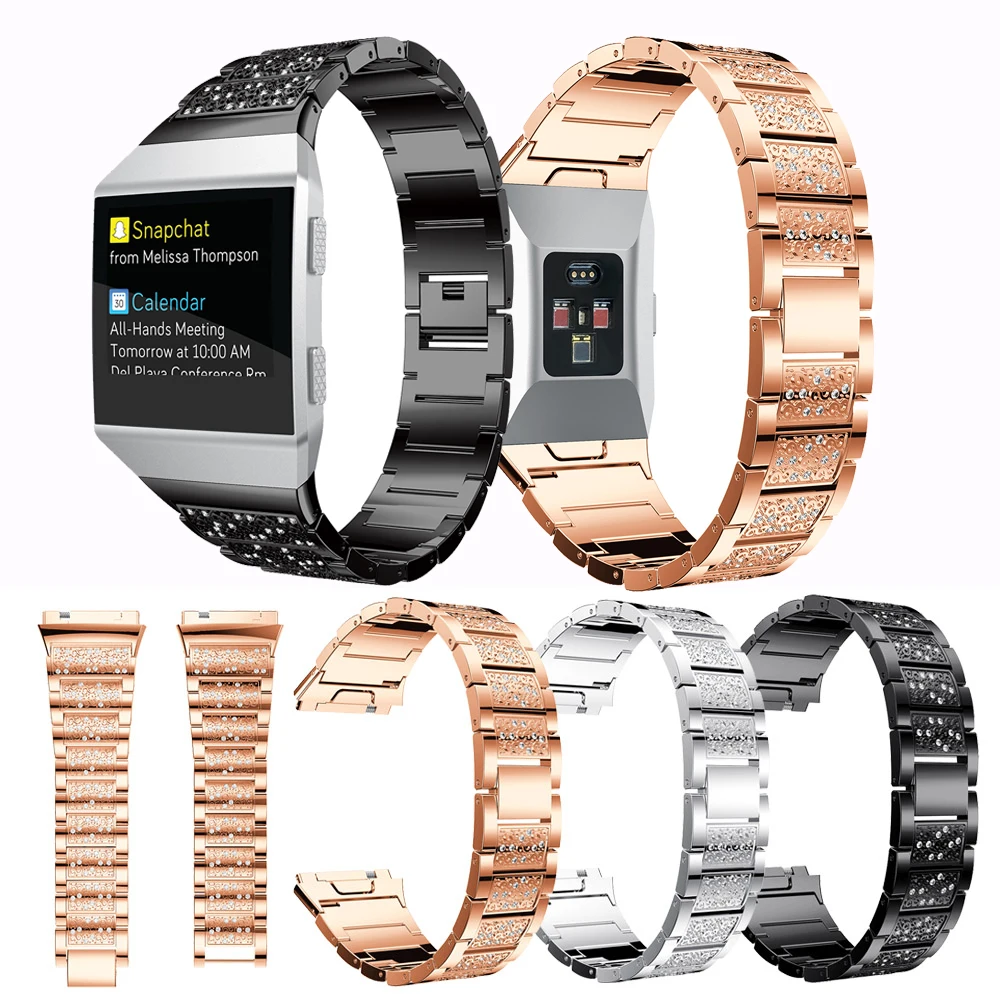

Luxury Crystal Alloy steel Watchbands For Fitbit Ionic straps Smart Accessories Replacement Wristband CLassic Watch with diamond