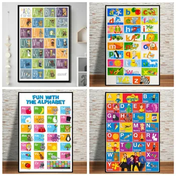 

Nursery Funny Alphabet Learning Posters Cartoon Animals Canvas Paintings Print Chart Wall Art Picture For Children Room Decor