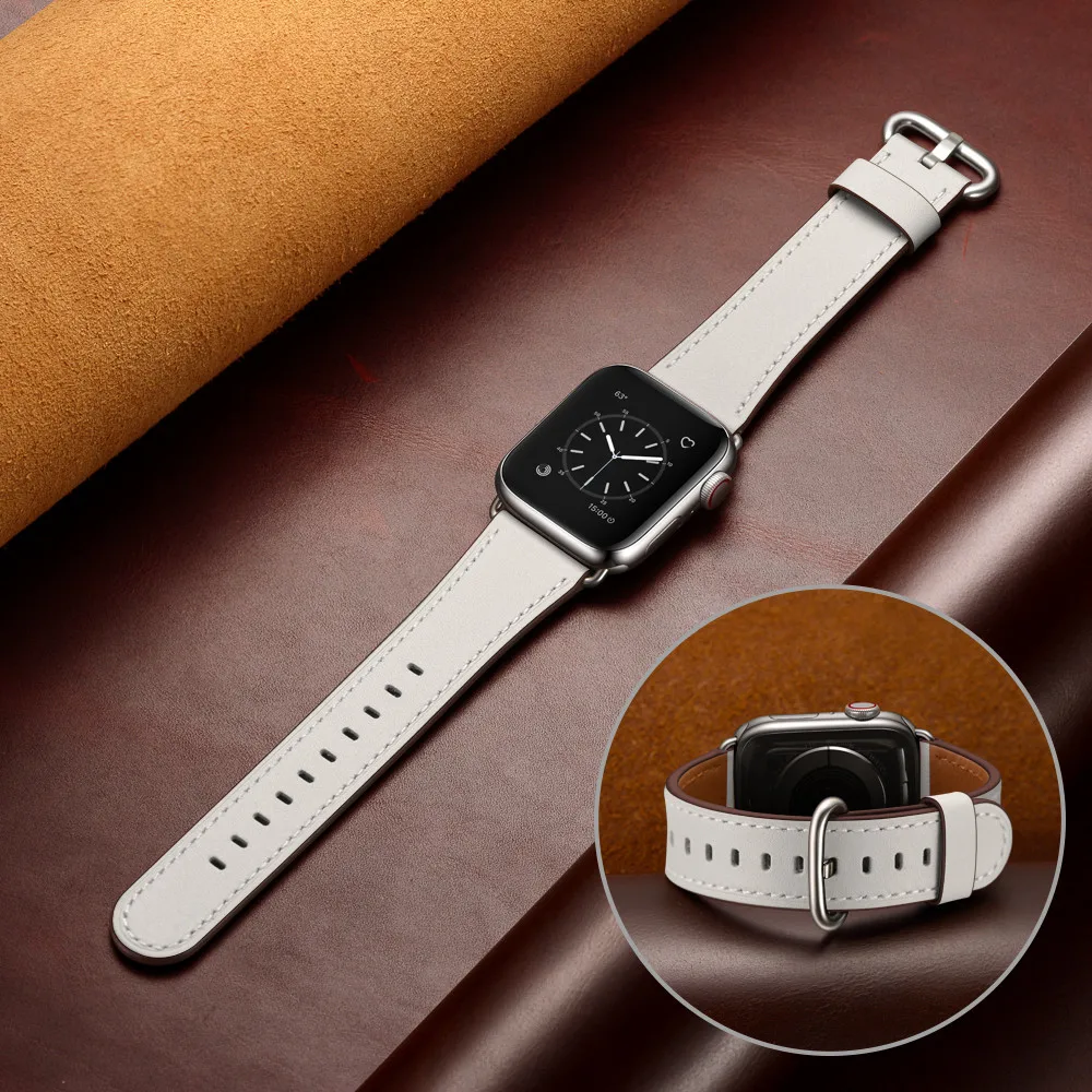 Ремешок для часов из натуральной кожи для Apple Watch 5, 4, ремешок, 40 мм, 44 мм, 38 мм, 42 мм, для женщин и мужчин, металлический ремешок с пряжкой, браслет для iwatch 1, 2, 3