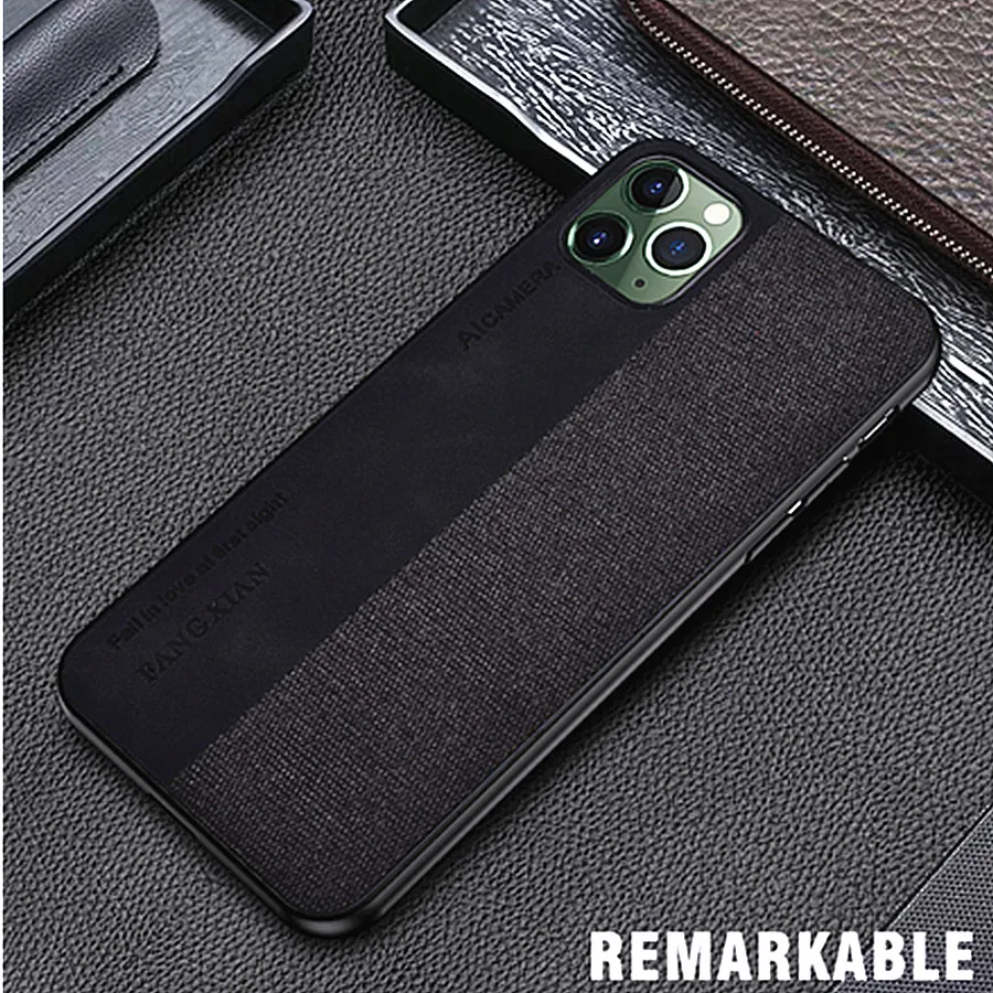 Чехол для iPhone 11 pro max Мягкий силикон ТПУ + PC кожа ткань ударопрочный чехол чехлы 2019