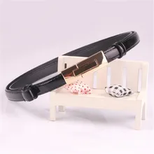 

100cm*1.4cm Slim Waistband Women Solid Color PU Belts Female Fashion Lady Metal Buckle Dress Band
