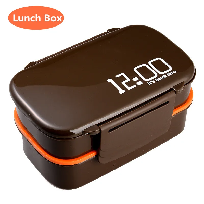 

3Pcs/Set Large Capacity Double Lunch Box+Spoon+Fork Plastic Compartment Double-layered Lunch Box Microwave Heating Food Box