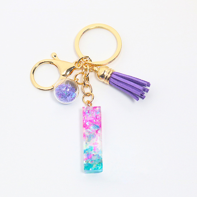 Creative Letter Alphabet Crystal Arylic Liquid Keychain Women Key Chains Ring Car Bag Tassels Pendent Charm Gift Accessory