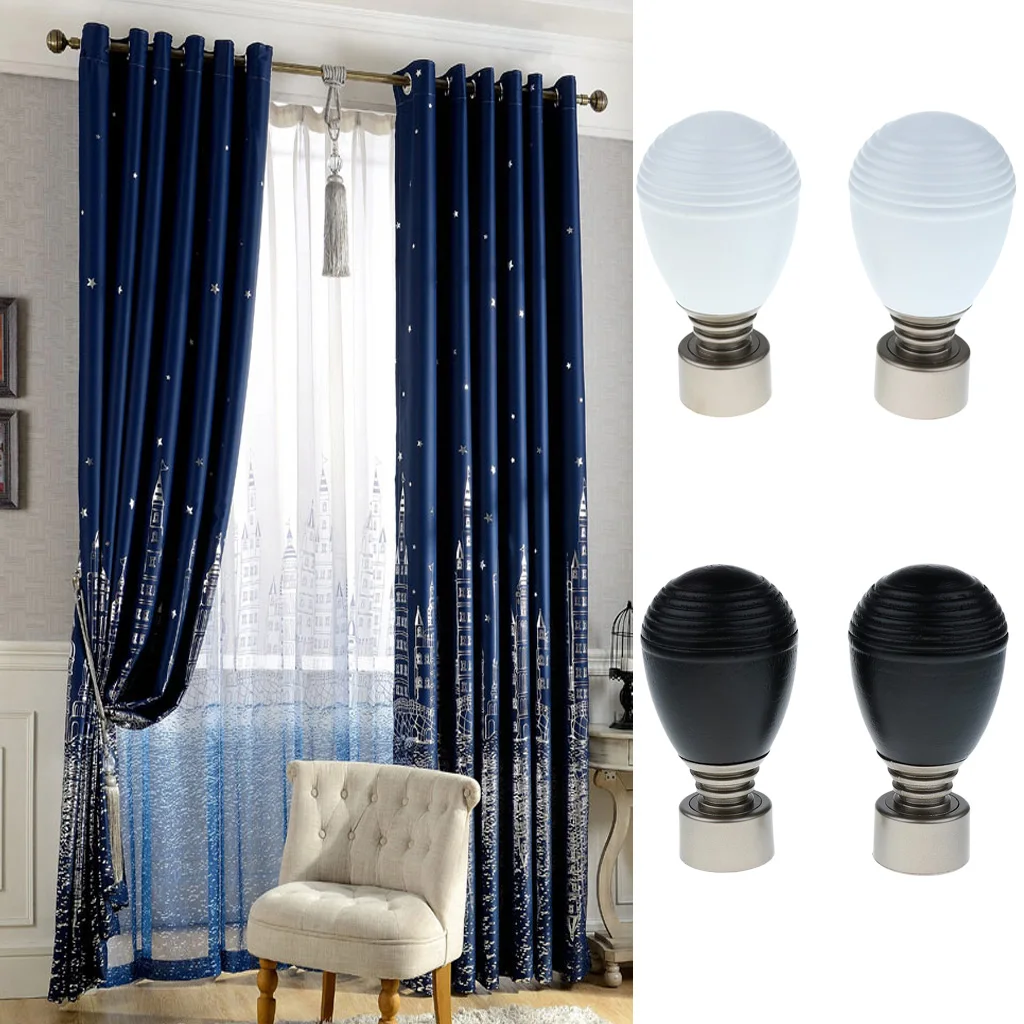 Pair Decorative Window Curtain Rod End Drapery Rail Pole Head Cap fit 28mm Dia. Rods