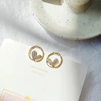 

Korean Fashion Gold Plating Heart Shaped Rhinestone Sterling Silver 925 Needle Stud Earrings for Women Gift