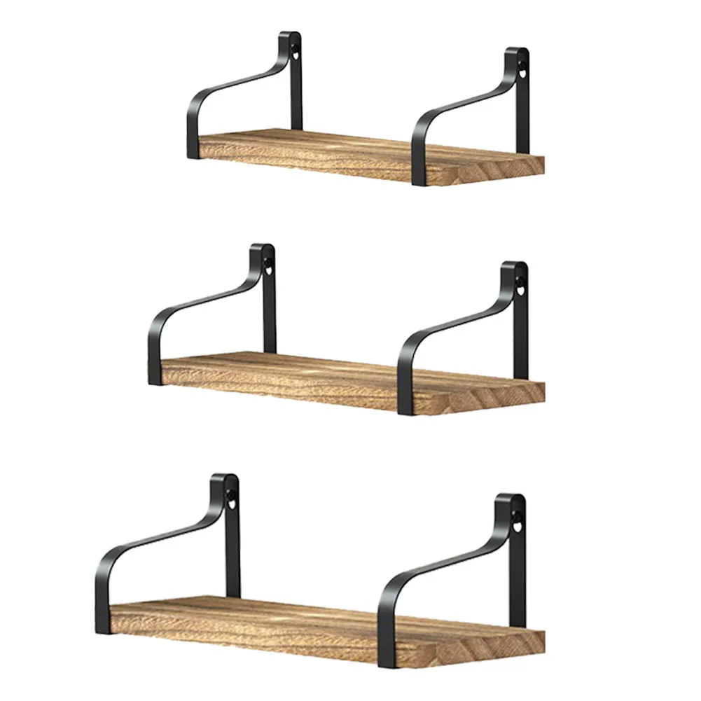 

3pcs Bathroom Rustic Wood Organizer Living Room Display Home Floating Shelves Set Storage Durable Wall Mounted Office Kitchen