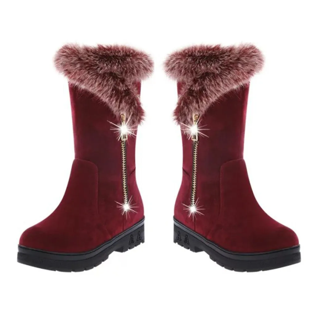 Женские зимние ботинки; botas mujer; женская зимняя обувь; Модные женские теплые однотонные полусапожки до середины икры; botines mujer;