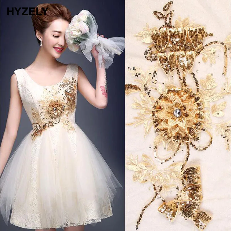3D Gold Flower Lace Fabric Ribbon Neckline Collar Embroidery Trims Appliques Cloth Patches Sewing Trimmings NL288 | Дом и сад