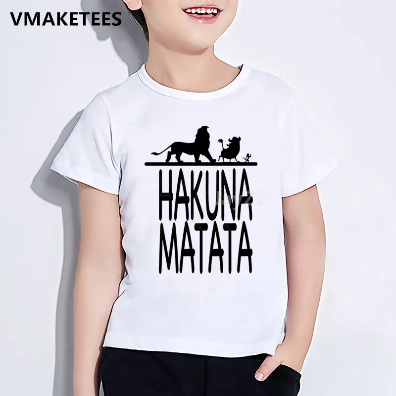 Детская футболка с принтом «Акуна Матата» и «Король льва» Детская забавная одежда летняя белая футболка для маленьких мальчиков и девочек HKP2447 - Цвет: HKP2447T