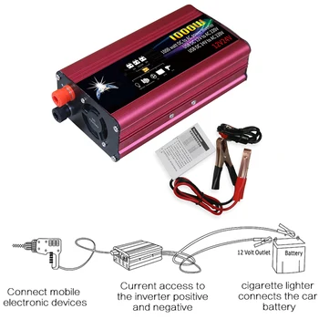 

1000W DC 12V/24V to 220V AC Car Power Inverter LED Indicator Power Converter Intelligent Cooling Universal Modified Sine Wave