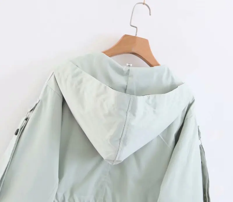 R4651-18008 Large Size Middle Long Coat Hooded Lettered Drawstring Loose-Fit Trench Coat