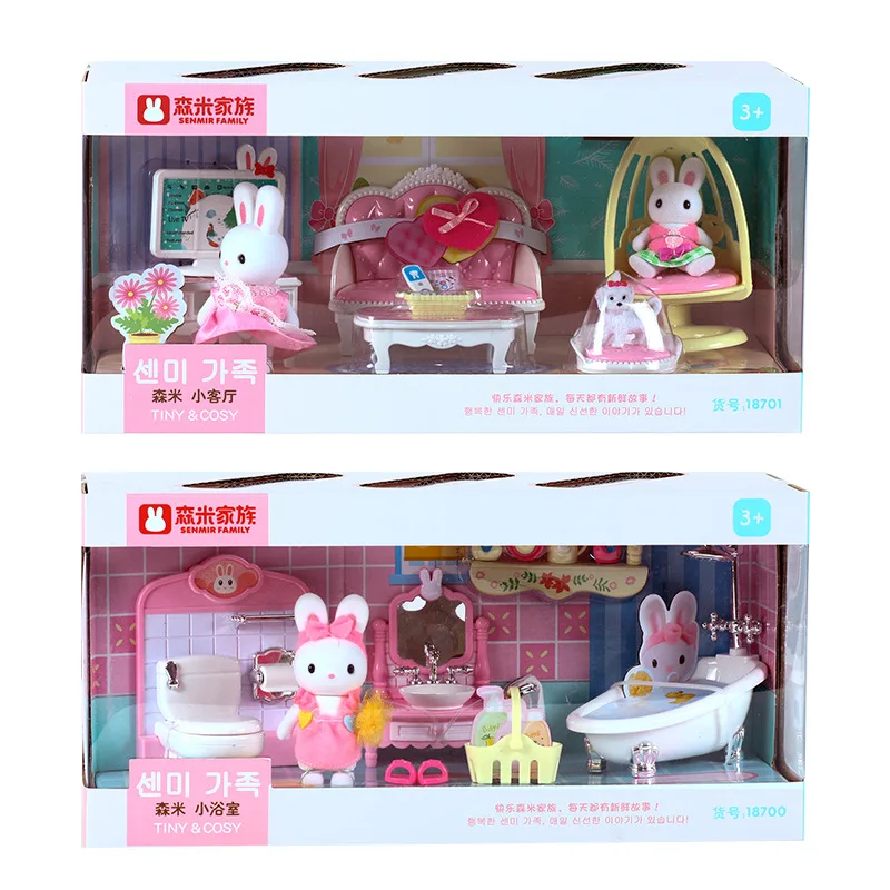Carnby Pull Rabbit Play House игрушки Маленькая ванная комната гостиная спальня модельная комната Девушки Кролик Кукла мыть Ванна