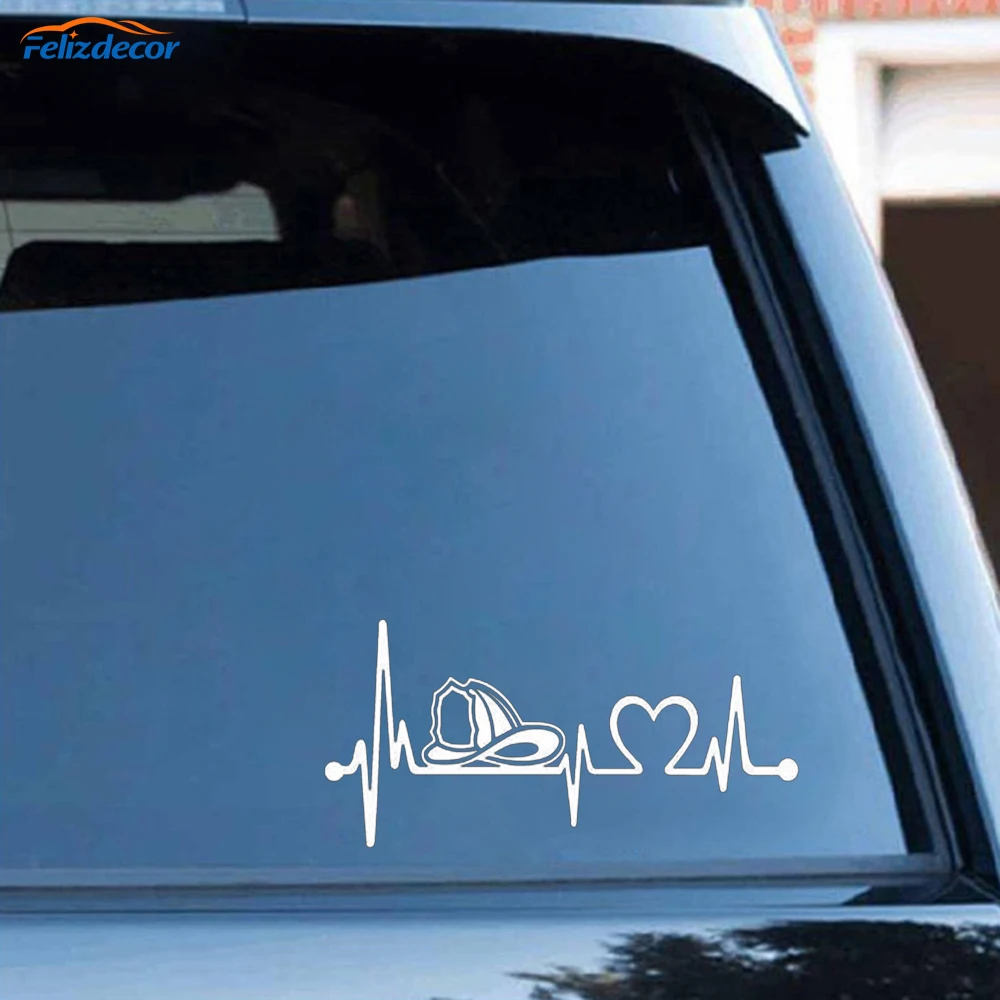 Firefighter Firemen Helmet Heartbeat Lifeline Sticker Car Window Vinyl Decal 