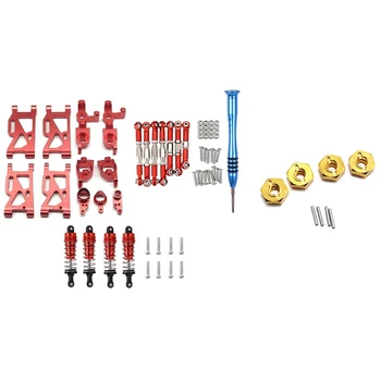 

for WLtoys 1:14 144001 Metal Steering Swing Arm Base C Rear Hub Seat Pull Rod Shock Absorber,Red & Metal Combiner,Yellow
