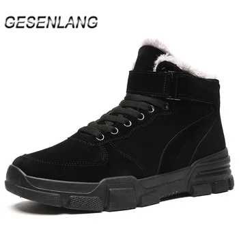 

Men's Walking Shoes Plus Fur Suede High Top Casual Snow Boots Warm Ankle Winter Sneakers For Men Outdoor Male Barefoot Shoes New