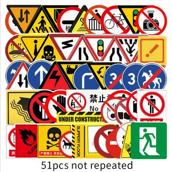 

51 Pcs Warning Sign Logo Cartoon Graffiti Sticker Luggage Laptop Car Bicycle Motorcycle Fridge Guitar PVC Waterproof Sticke