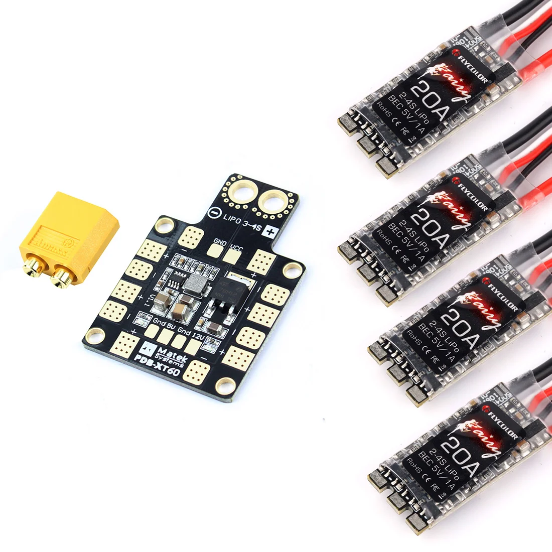Контроллер скорости Flycolor Fairy 20A 2 4s ESC 5 В/1A BEC с PDB XT60 плата питания для RC 170 330 мм
