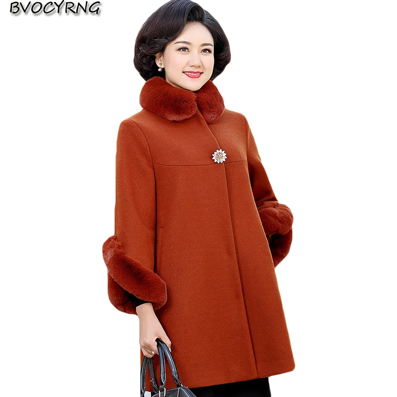 #*Cheap Middle aged women autumn winter woolen parka Fur collar Thicken Nizi coat 2019 new female plus size long woolen jacket 4XL tops