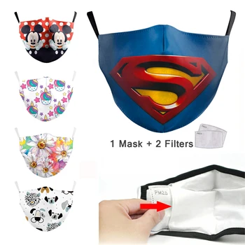 

Pm 2.5 Mask Fashion Reusable Anime Print Mouth Face Mask Spiderman Kids Mask Windproof Proof Flu Washable Fabric Masks for Party