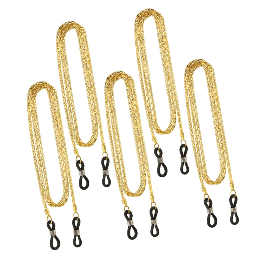Lot 5pcs Metal Eyeglass Neck Cord Chain Reading Glasses Sunglasses Holder Necklace Lanyard - Gold Gray White Black