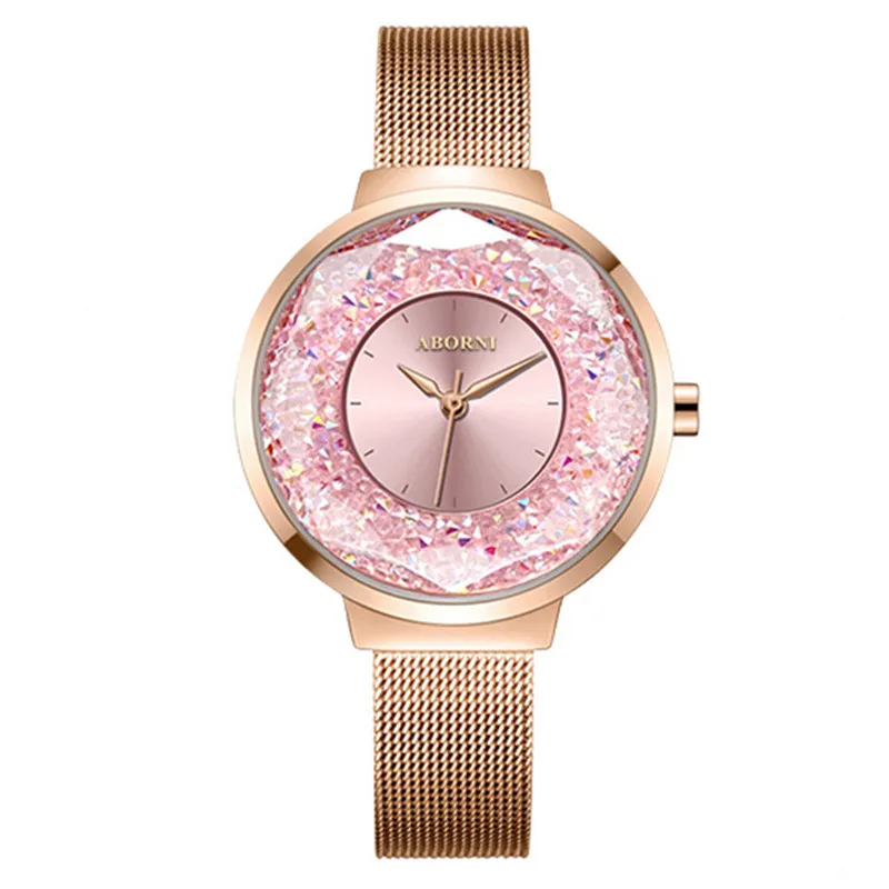 

ABORNI Luxury Crystal Watch Women Fashion Mesh Strap Quartz Watches Top Brand Starry Sky Clock Gift for Wife Relogio Feminino