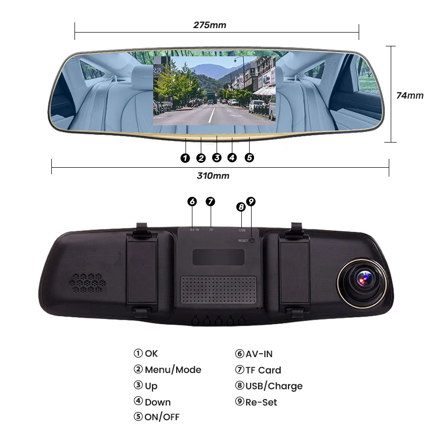  E-ACE Car Camera 5 Inch DVRs With Dual Camera Lens Full HD 1080P 30FPS Video Registratory Rearview 