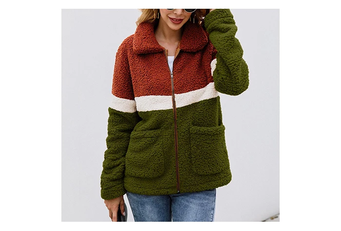 Jocoo Jolee Women Winter Casual Color Block Warm Thick Faux Fur Warm Jackets Fashion Patchwork Pockets Outwear Elegant Fur Coat
