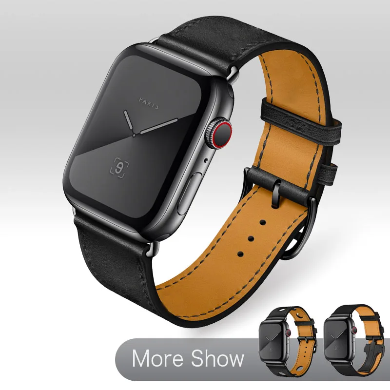 

For Apple Watch Series 5 4 3 Watch Strap Genuine Leather Watchband Herme Black Watch Band For Apple Watch 38mm 42mm 40mm 44mm