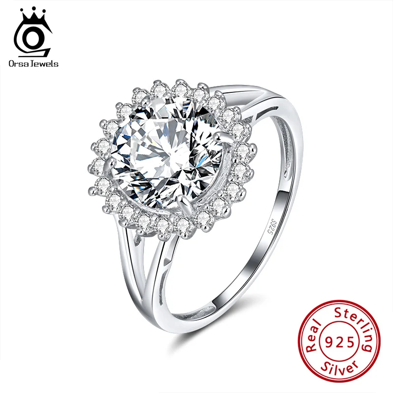 ORSA JEWELS блестящие кольца круглой огранки Блестящий кубический циркон Новое Стерлинговое Серебро 925 Кольцо Трендовое женское ювелирное изделие SR184