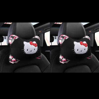 Мультяшные автомобильные подголовники подушки Kitty Cat поясничная Подушка ремень безопасности Универсальный автомобильный чехол на руль автомобильные аксессуары для девочек - Цвет: 2pc Headrest Black