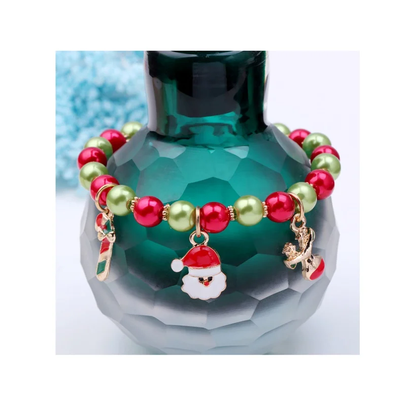 Круглые бусины для женщин и девочек, браслеты в рождественском стиле, украшения для дома с Санта Клаусом, подарок на Рождество