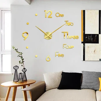 

DIY 3D Clock Acrylic Mirror Stickers Wall Clock Living Room Quartz Needle Horloge Home Decor Wallclock Frameless Art Clock