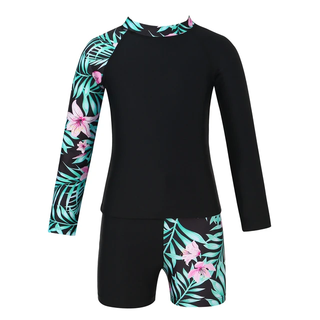 Maillot de Bain Fille 3 pièces Tankini Enfant Rashguard Manche