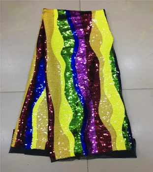 

5 Yards/pc Hot sale black french net lace fabric match small colorful sequins style african mesh lace for party dress ZD9-1