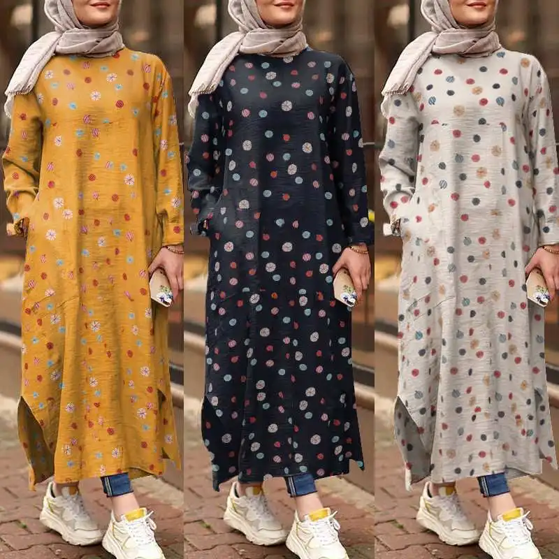 ZANZEA-vestido casual com estampa floral, abaya muçulmana,