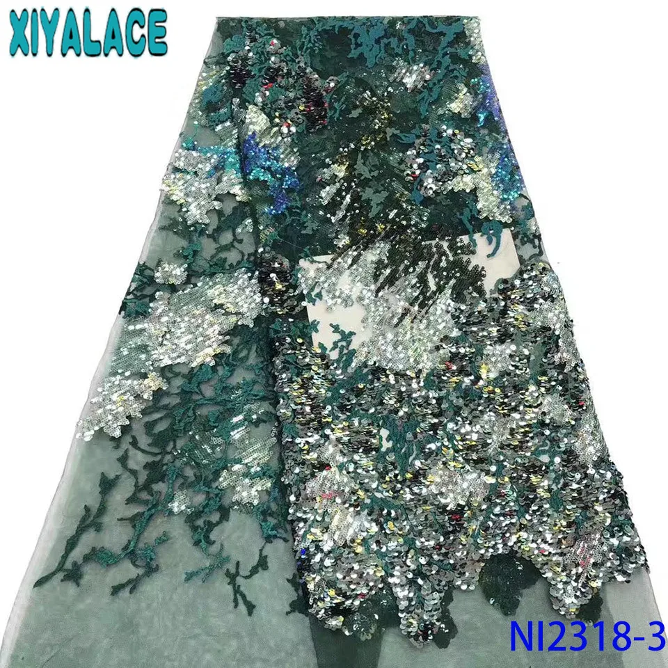 Latest african laces sequence lace fabric high quality fabric lace with sequins for asoebi dresses KSNI2318-1