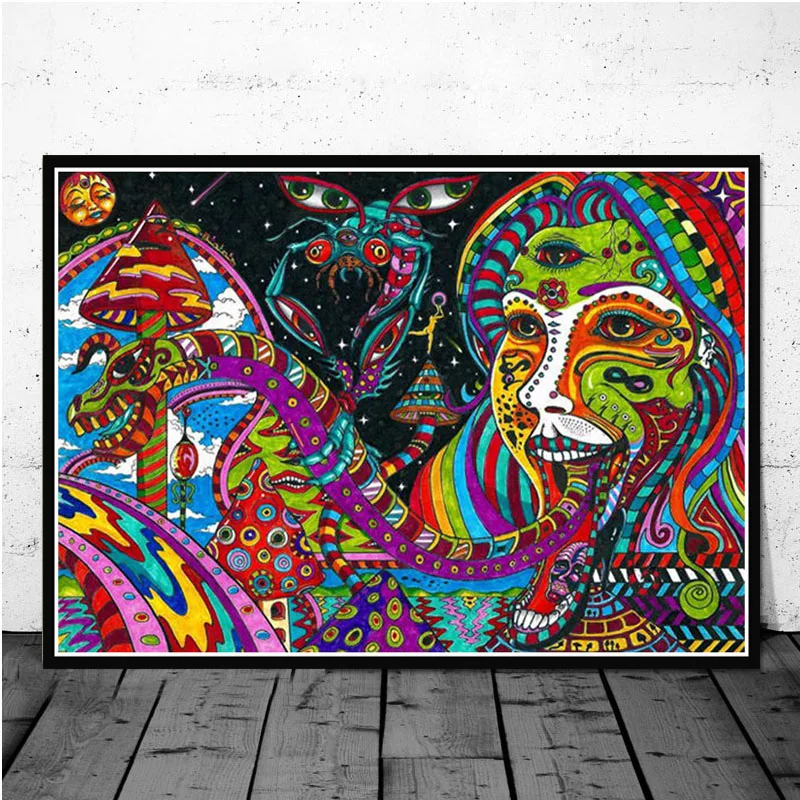 Абстрактная кислота Lsd акриловая живопись Psychedelic Blacklight плакат с грибами печатает картинка на холсте на стену Картина гостиная домашний декор - Цвет: Тёмно-синий
